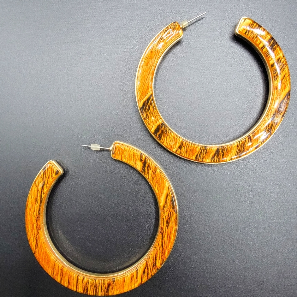 Cute Pink and brown hoop earrings - Picture 4 of 4